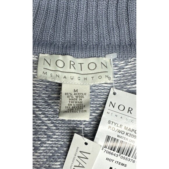 Norton Wool Sweater Cardigan Womens Medium Wool Blend Blue Fair Isle Zip NEW - Picture 4 of 7